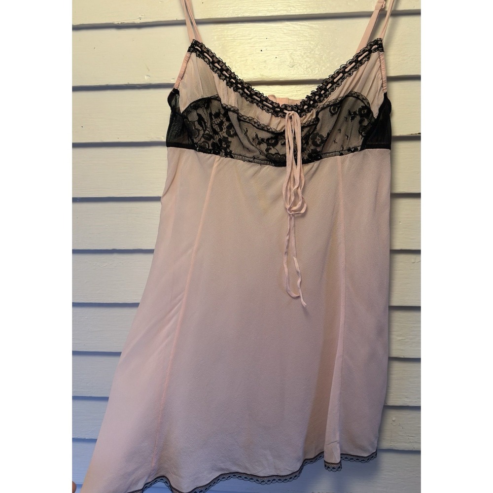 Vintage Victoria's Secret Baby Pink Black Milkmaid Babydoll Chemise Slip M